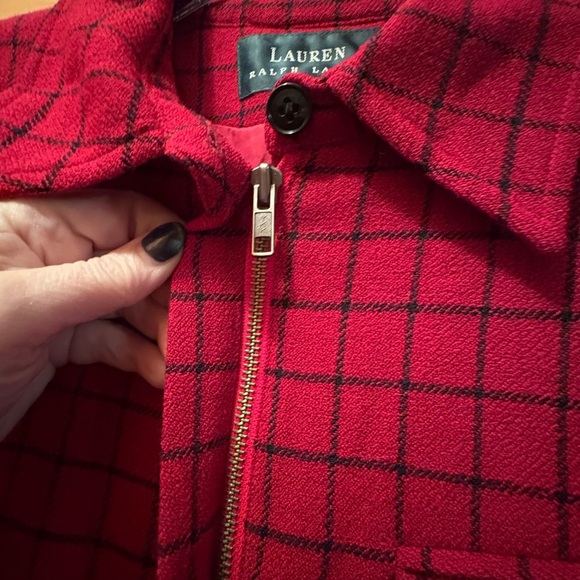 Lauren Ralph Lauren  Wool Plaid Blazer Women's Red/black Zip Pockets - Picture 7 of 12